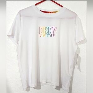 DKNY SPORT Women's Pride Logo T-Shirt White Size XL